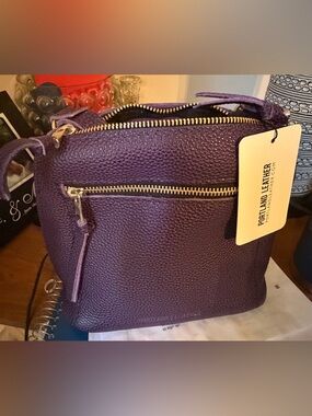Portland Leather Purple Pebbled Crossbody with Front Zip